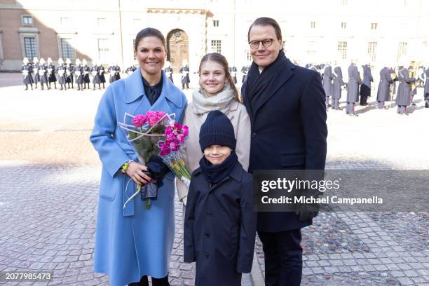 Crown Princess Victoria of Sweden, Princess Estelle of Sweden, Prince Oscar of Sweden and Prince Daniel of Sweden pose during the Crown Princess'...