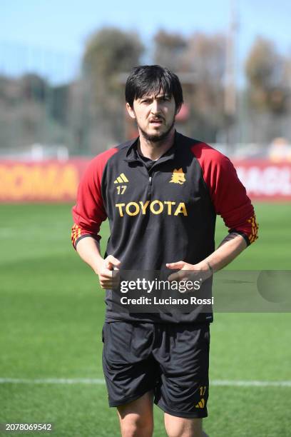 Roma player Sardar Azmoun during a training session at Centro Sportivo Fulvio Bernardini on March 12, 2024 in Rome, Italy.