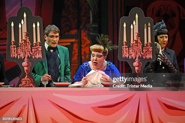 Matthias Britschgi, Mackie Heilmann, Katharina Blaschke during the "Cluedo" dress rehearsal at Komödie am Kurfürstendamm im Theater am Potsdamer...