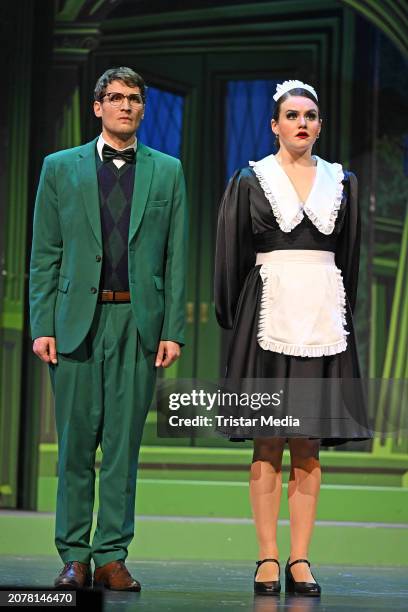 Matthias Britschgi, Johanna Asch during the "Cluedo" dress rehearsal at Komödie am Kurfürstendamm im Theater am Potsdamer Platz on March 14, 2024 in...