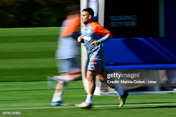 Lautaro Martinez of FC Internazionale in action during the FC Internazionale training session at the club's training ground Suning Training Center on...