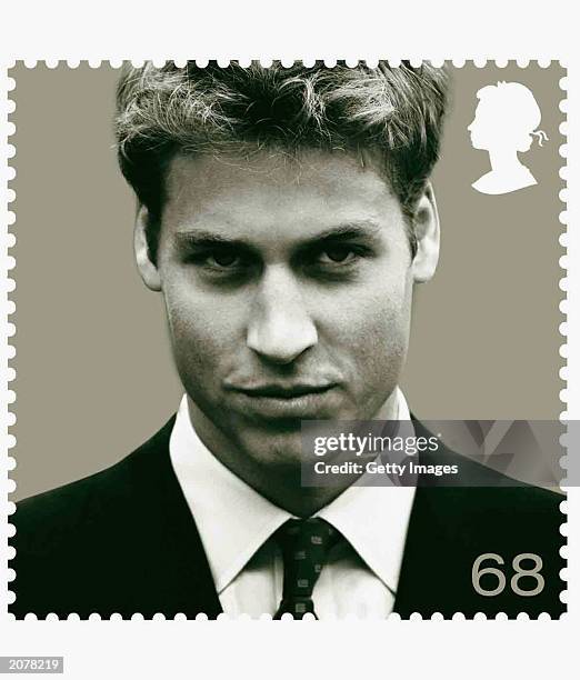 In this handout photo, HRH Prince William is pictured on a commemorative stamp, in honour of his 21st birthday. Prince William will celebrate his...