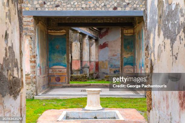 colorful frescoes in a roman villa in pompeii, italy - ruined garden stock pictures, royalty-free photos & images