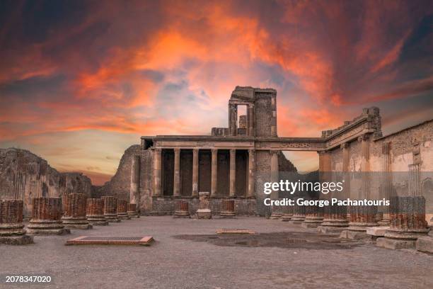 remains of the basilica in pompeii, italy at sunset - old ruin stock pictures, royalty-free photos & images