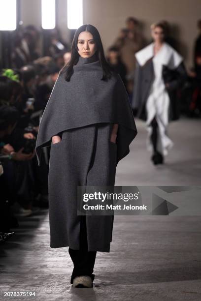 Model walks the runway in a design by HARUNOBUMIRATA during the Rakuten Fashion Week TOKYO 2024 A/W on March 12, 2024 in Tokyo, Japan.