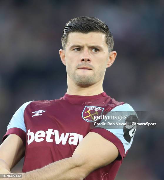 West Ham United's Aaron Cresswell during the UEFA Europa League 2023/24 round of 16 second leg match between West Ham United FC and Sport-Club...