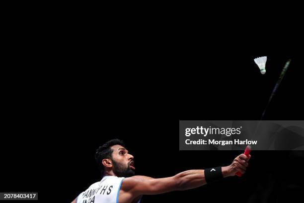 Prannoy Haseena Sunil Kumar of India in action against Su Li-yang of Taiwan during the Men's Singles on Day One of the Yonex All England Open...