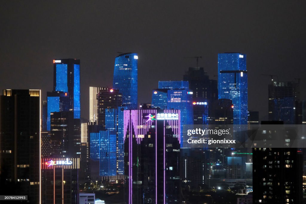 Shenzhen skyline light show at night, Guangdong province