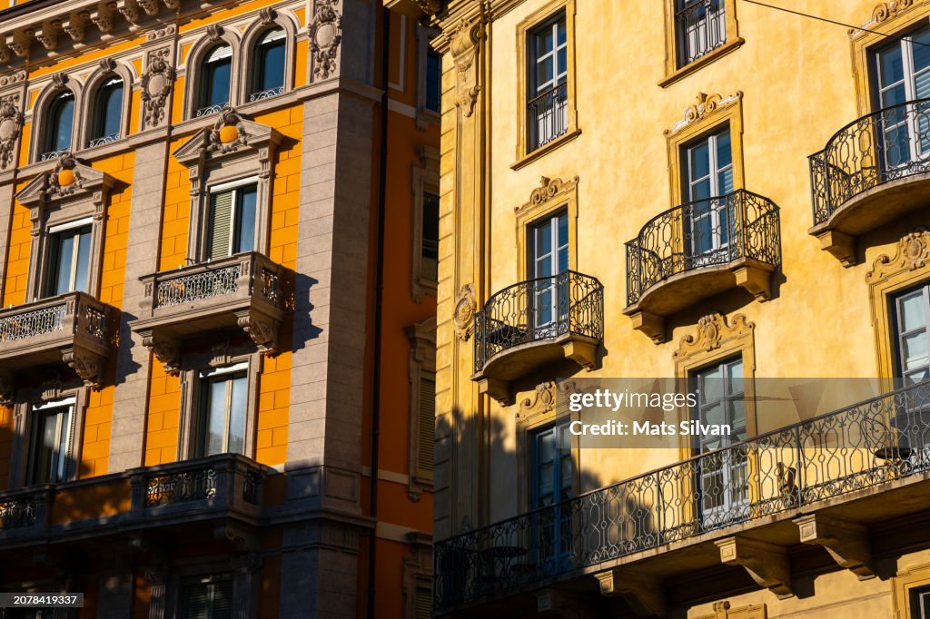 Old Beautiful Buildings with Sunlight in City of Lugano