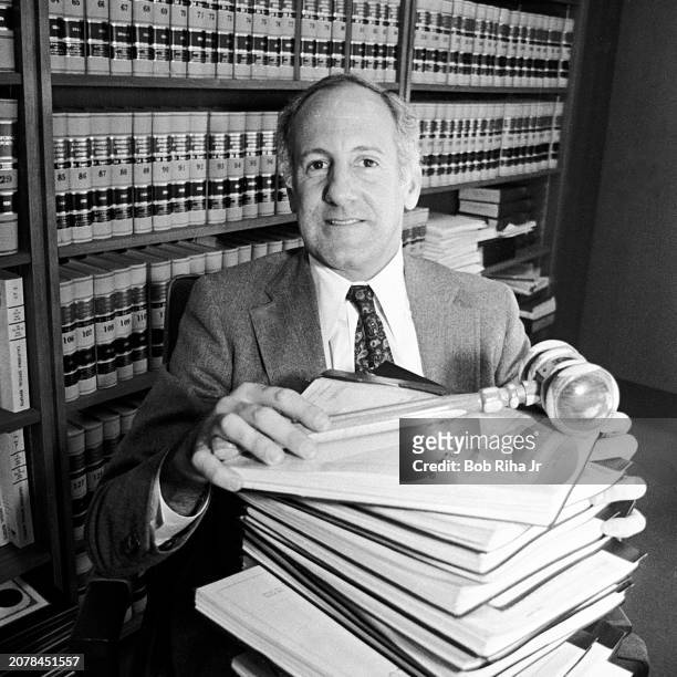 Los Angeles Superior Court Judge Ronald George with some of the 41,902 pages of transcripts from the Hillside Strangler, Angelo Buono murder trial,...