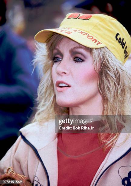 Actress Donna Mills during a celebrity softball game to benefit the American Heart Association, February 6,1983 in Malibu, California,