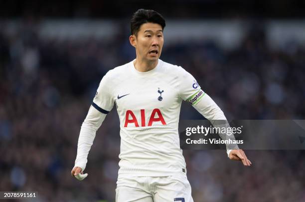 Son Heung-min of Tottenham Hotspur during the Premier League match between Tottenham Hotspur and Crystal Palace at Tottenham Hotspur Stadium on March...