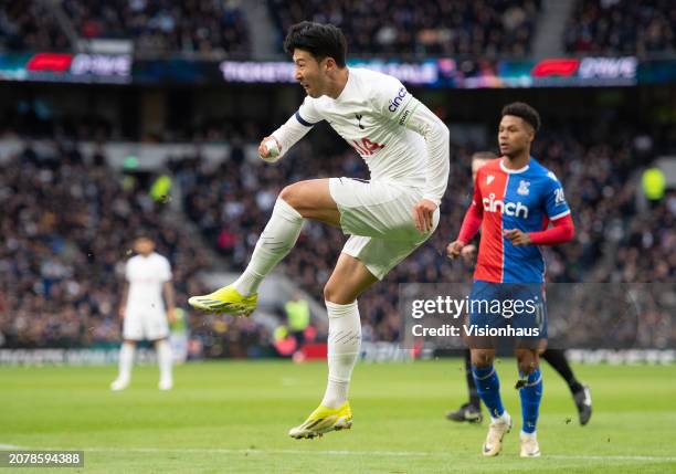 Son Heung-min of Tottenham Hotspur takes a shot on goal during the Premier League match between Tottenham Hotspur and Crystal Palace at Tottenham...