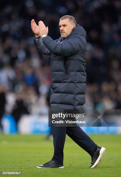 Tottenham Hotspur Head Coach Ange Postecoglou reacts after the Premier League match between Tottenham Hotspur and Crystal Palace at Tottenham Hotspur...