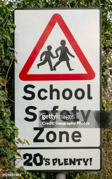 S Plenty School Safety Zone road sign, Suffolk, England, UK.