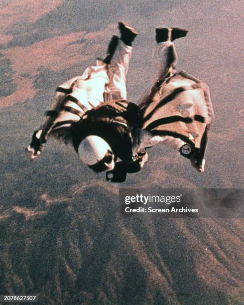 Skydiver in a scene from the 1968 film 'The Gypsy Moths', which starred Burt Lancaster, Gene Hackman and Deborah Kerr.