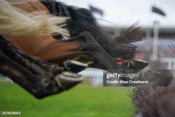 General view as runners clear a fence during day one of the Cheltenham Festival 2024 at Cheltenham Racecourse on March 12, 2024 in Cheltenham,...