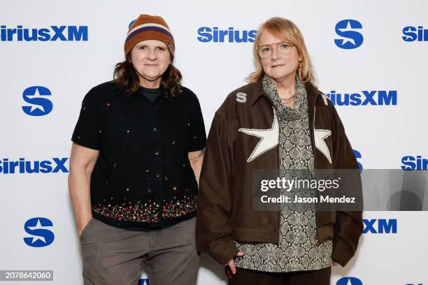 Amy Ray and Emily Saliers of Indigo Girls visit SiriusXM studios on March 12, 2024 in New York City.