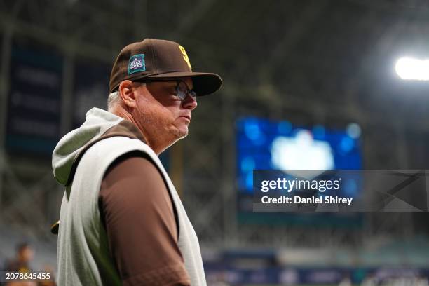 Mike Shildt of the San Diego Padres looks on during the 2024 Seoul Series Workout Day at Gocheok Sky Dome on Friday, March 15, 2024 in Seoul, South...