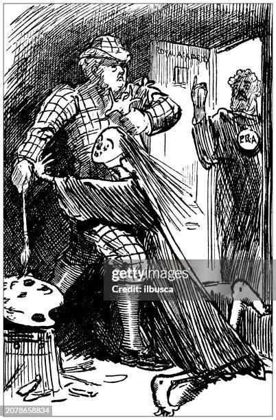 british satire caricature comic cartoon illustration - girl running away stock illustrations