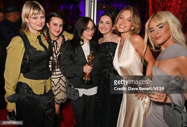 Zoe Donahoe, guest, Billie Eilish, Maude Apatow, Sydney Sweeney and Camila Cabello attend the 2024 Vanity Fair Oscar Party Hosted By Radhika Jones at...