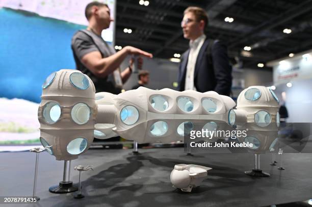 Deep Engineering Wonder Sentinel subsea habitation modular system 3D model is displayed during the Oceanology International 2024 at ExCel on March...