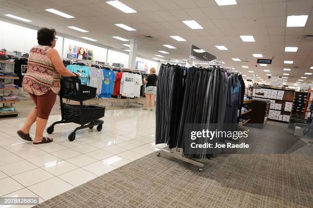 People shop in a Kohl's department store on March 12, 2024 in Miami, Florida. Shares of Kohl's fell as it posted a drop in same-store sales in the...