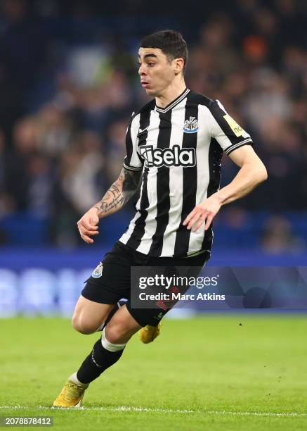 Miguel Almiron of Newcastle United during the Premier League match between Chelsea FC and Newcastle United at Stamford Bridge on March 11, 2024 in...