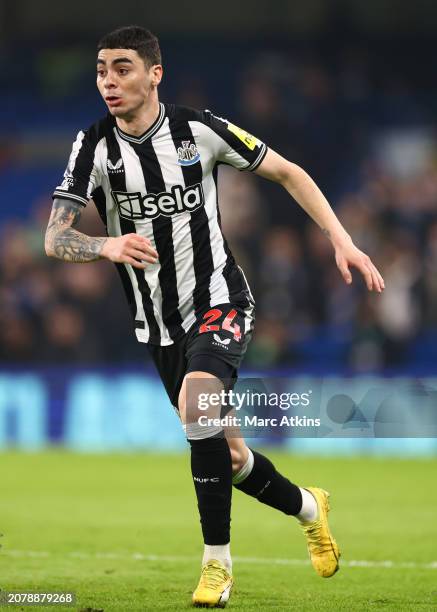 Miguel Almiron of Newcastle United during the Premier League match between Chelsea FC and Newcastle United at Stamford Bridge on March 11, 2024 in...