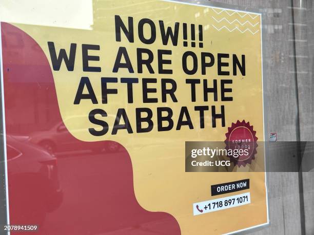 Now open after Sabbath, sign in kosher food restaurant, Queens, New York.