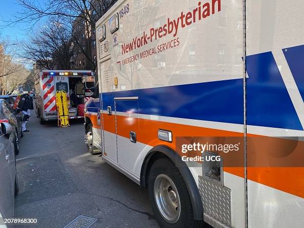 New York Presbyterian Emergency Medical Services vehicles responding to call, Queens, New York