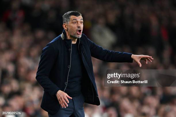 Sergio Conceicao, Head Coach of FC Porto, reacts during the UEFA Champions League 2023/24 round of 16 second leg match between Arsenal FC and FC...