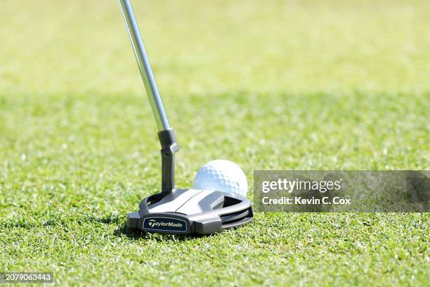 Detailed view of the putter used by Scottie Scheffler of the United States on the 13th green during a practice round prior to THE PLAYERS...