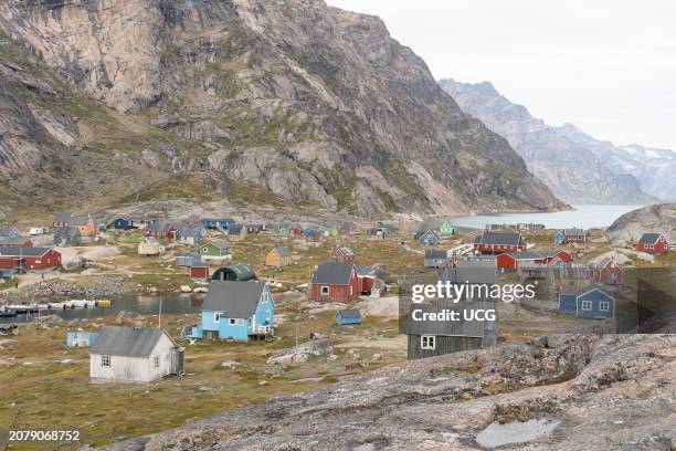 Aappilattoq, a village perched on Proterozoic rock in Prince Christian Sound, Greenland.