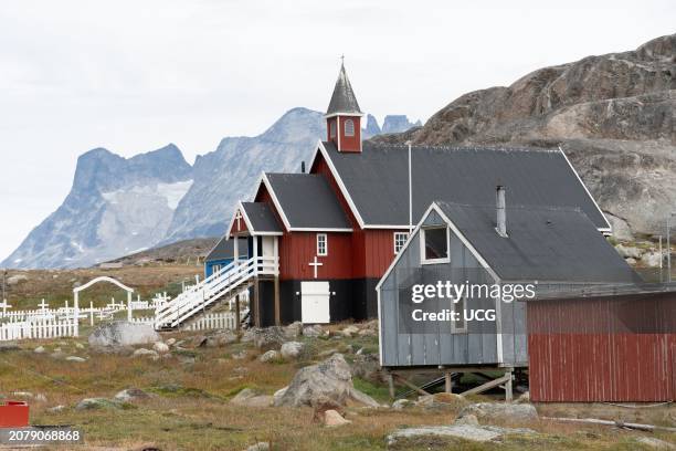 Church in Aappilattoq, a village perched on Proterozoic rock in Prince Christian Sound, Greenland.