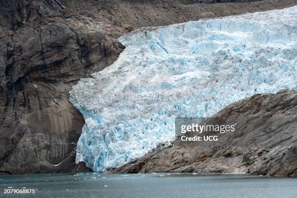 Retreating tidewater glacier, Prince Christian Sound, a fjord in south Greenland.