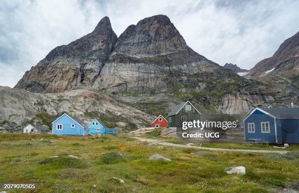 Proterozoic gneiss and Aappilattoq, a village in Prince Christian Sound, Greenland.