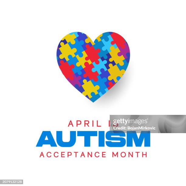 autism acceptance month card, poster, april. vector - autism awareness stock illustrations