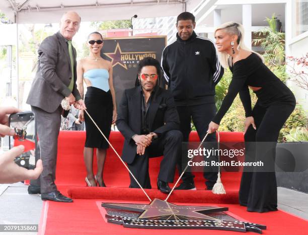 Steve Nissen, Zoë Kravitz, Lenny Kravitz, Denzel Washington and Sibley Scoles at Lenny Kravitz Hollywood Walk of Fame Star ceremony on March 12, 2024...