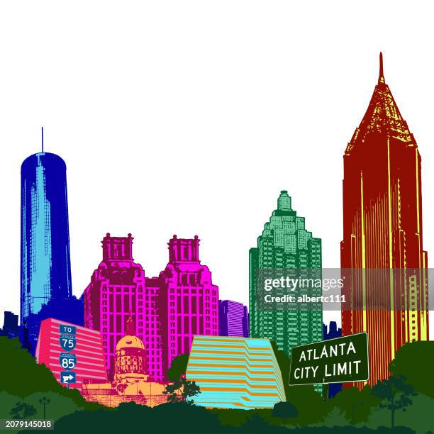 atlanta, georgia stilisiertes stadtbild - atlanta georgia stock-grafiken, -clipart, -cartoons und -symbole