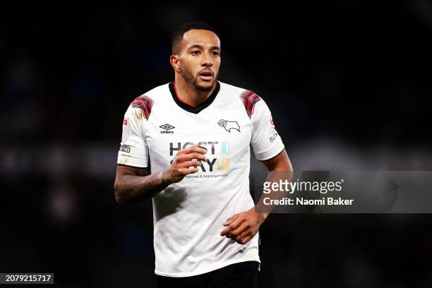 Nathaniel Mendez-Laing of Derby County in action during the Sky Bet League One match between Derby County and Reading at Pride Park Stadium on March...