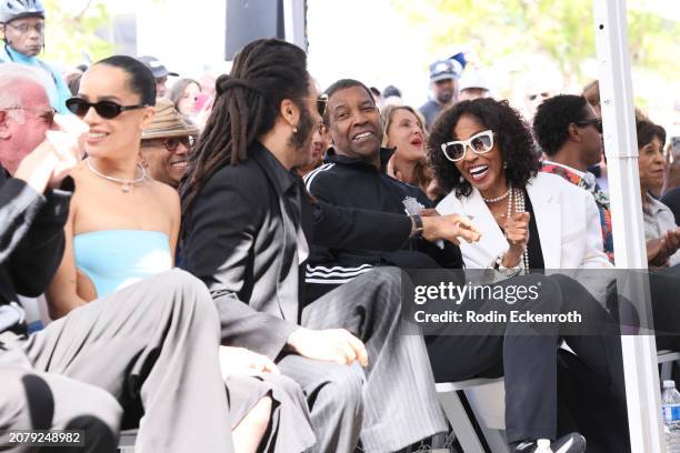 Zoë Kravitz, Lenny Kravitz, Denzel Washington, Pauletta Washington, and Marla Gibbs at Lenny Kravitz Hollywood Walk of Fame Star ceremony on March...