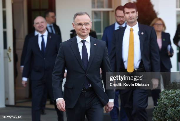 Polish President Andrzej Duda leaves the White House following a meeting with U.S. President Joe Biden at the White House on March 12, 2024 in...