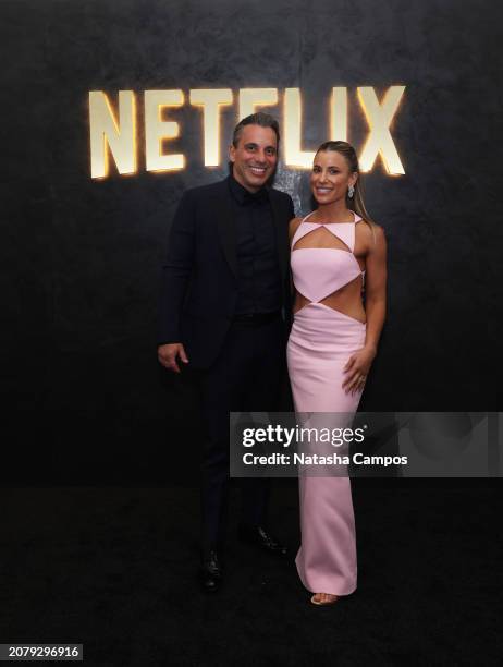 Sebastian Maniscalco and Lana Gomez attend Netflix's 2024 Oscar after party at Mother Wolf on March 10, 2024 in Los Angeles, California.