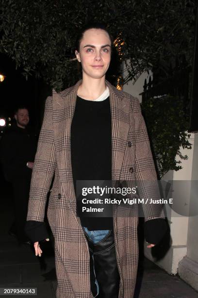 Cara Delevingne is seen leaving Cabaret the Musical London at Kit Kat Club on March 12, 2024 in London, England.