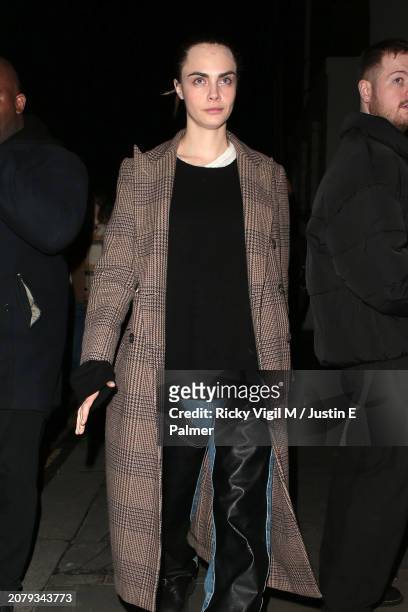 Cara Delevingne is seen leaving Cabaret the Musical London at Kit Kat Club on March 12, 2024 in London, England.