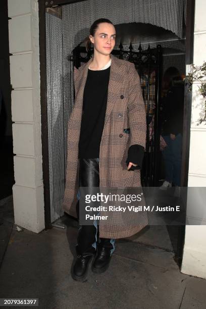 Cara Delevingne is seen leaving Cabaret the Musical London at Kit Kat Club on March 12, 2024 in London, England.