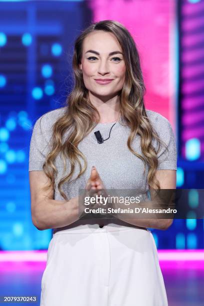 Dorothea Wierer attends the Stasera C'è Cattelan TV Show on March 12, 2024 in Milan, Italy.
