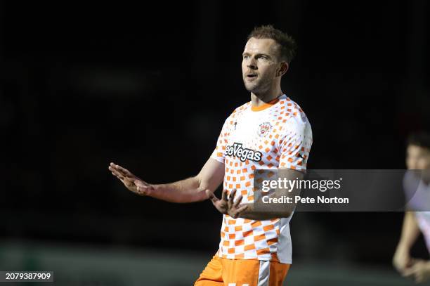 Jordan Rhodes of Blackpool in action during the Sky Bet League One match between Northampton Town and Blackpool at Sixfields on March 12, 2024 in...