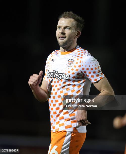 Jordan Rhodes of Blackpool in action during the Sky Bet League One match between Northampton Town and Blackpool at Sixfields on March 12, 2024 in...